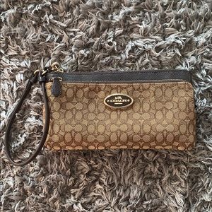 COACH Double Zip Wristlet in Signature Fabric